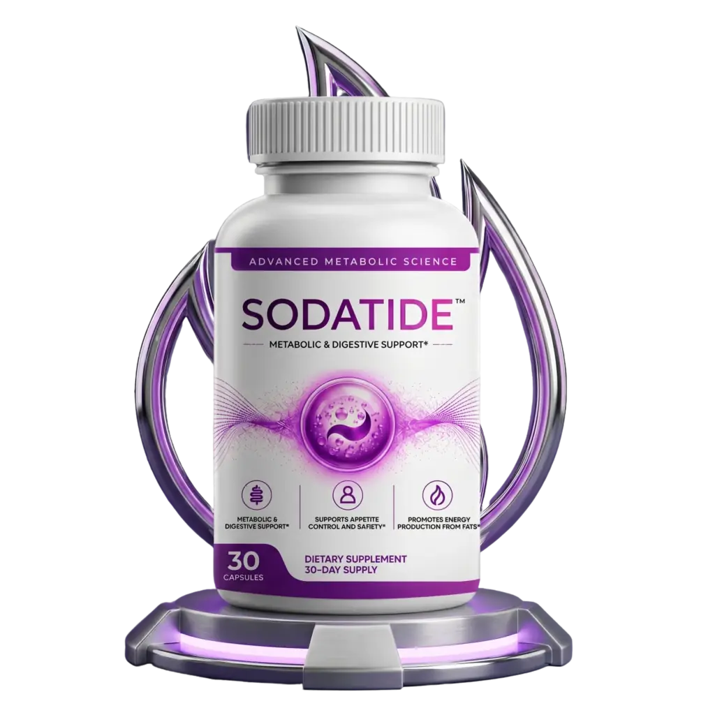 A bottle of SodaTide metabolic and digestive support capsules